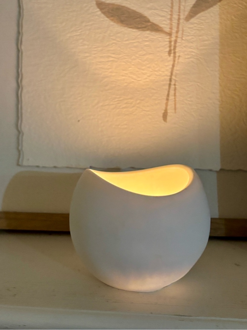 New White Ceramic Tealight Candle Holder — Contemporary Rounded Design